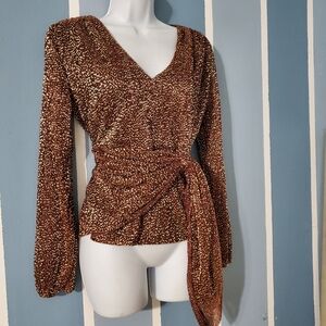 NWT Nicole Miller Bronze Sequin Wrap Blouse